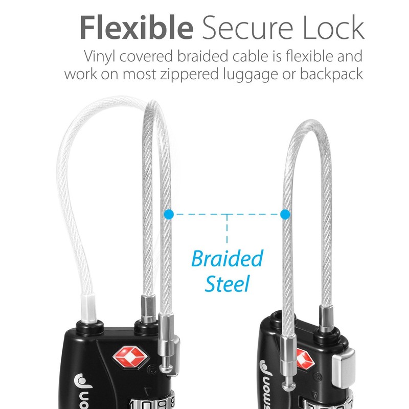 Fosmon TSA Accepted 3 Digit Combination Cable Lock for Suitcase,