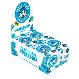 Milliways Peppermint | Plastic Free Gum | Xylitol, Aspartame-Free, Sugar-Free, Plant-Based, Natural Chewing Gum | 120 Pieces Total (12 Packs of 10 Pieces)