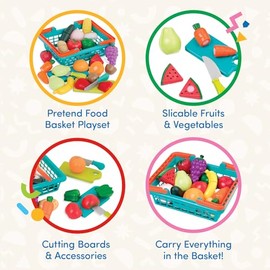 Battat - Cesta de Productos del Mercado agrícola - Juguete de Comida para niños - Juego De Comida con Tablas De Cortar Y Accesorios - Cesta de Product