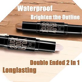 Bluemega - Palo de Contorno Contour Stick, 2 en 1 Maquillaje Highlight Shading Stick, kit de contorno natural y bronceador en barra, corrector de...  