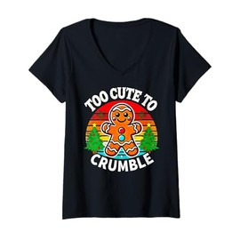 Womens Too Cute to Crumble Gingerbread Man V-Neck T-Shirt