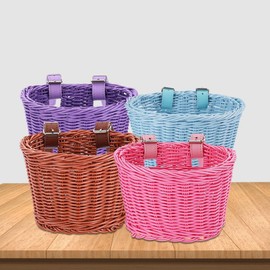 Wisafory Bicycle Basket for Children, Children's Bicycle Basket Front Bicycle Basket Braided Balance Bike Basket Handlebar Basket Children Handwoven Small Bicycle Basket for Outdoor Cycling Green