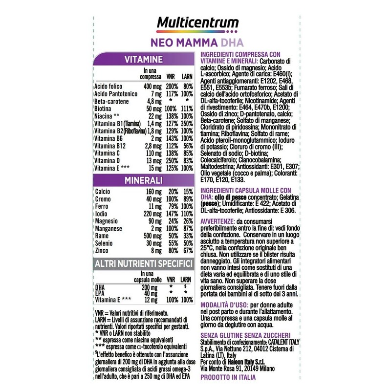 Multicentrum Neo Mamma DHA, Integratore Multivitaminico specifico per la donna