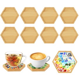 Pack of 8 Bamboo Mosaic Coasters, Bamboo Coasters, Mosaic Coasters, Empty Base Bowls for Crafts, Drinking Cup Coasters, for Plants, Drinking Cups