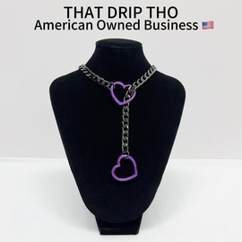 Slip Chain with Heart O-Ring, Punk Style Necklace, Adjustable Chain for Women & Men - Color: Purple Heart-Black Chain