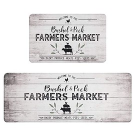 Falflor Farmhouse Anti Fatigue Kitchen Rug and Mats 2 Pieces PVC Leather Heavy Duty Standing Mats for Kitchen Sink Office Standing Desk Rug Wipe Clean