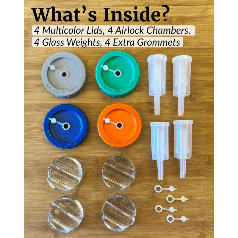 Elementi Mason Jar Fermentation Kit - Set of 4 Glass
