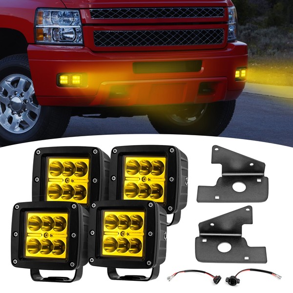 Wsays Amber LED Fog Light Pods w/Conversion Plug Wiring Kit