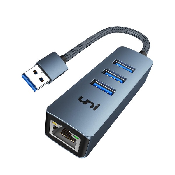 USB Ethernet Adapter, uni USB 3.0 Ethernet Hub with RJ45 Network LAN for Windows 11/10/8.1/8/7, for MacBook (with USB Port Version), iMac, Surface, Chromebook etc. - Blue