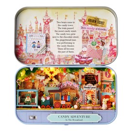 CUTEROOM Box Theatre Miniature Kit, Diy Miniature House Kit with Furniture Mini Dolls House Kit for Teens Adult Birthday Gift (Candy Adventure)