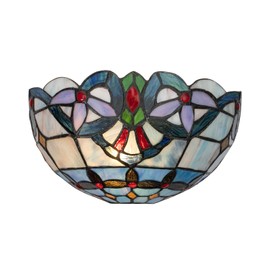 Capulina Victorian Tiffany Sconces Lighting, 1-Light Antique Tiffany Style Wall Light, 12 Inch Wide Stained Glass Sconce, Vintage Stained Glass Wall Lamp for Living Room Bedroom Gift
