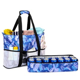 Octsky Beach Bags with Cooler Women Beach Tote Bag Waterproof Sandproof Zipper Large Pool Bag 9 Pockets,Blue
