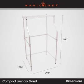 Magic Chef Compact Metal Laundry Rack Stand with Opening for Washer and Shelf for Dryer
