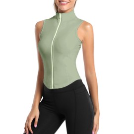 Hvewarm Women Summer Lightweight Cropped Athletic Zip Up Sleeveless Jackets Workout Gym Seamless Vests (15-GreyGreen-XS)