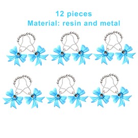 12 Pcs Blue Bow Knot Shower Curtain Hooks Decorative Stainless Steel Curtain Hooks for Bathroom Shower Rods