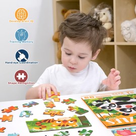 Children's Puzzle Magnetic Puzzle, 69 Pieces Animals Puzzle Book Montessori Children's Toy Travel Games Learning Toy Gifts for Toddlers Boys Girls from 3 4 5