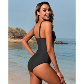 Holipick Black Women Tummy Control One Piece Swimsuit Modest Bathing Suit Full Coverage High Neck Swimwear L