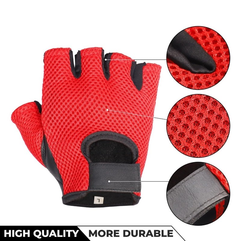 PRIME SPORTS Leather Padded Mesh Fingerless Weight Lifting Exercise Gym