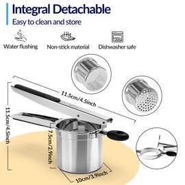 Potato Ricer,Ricer,Large 15oz Heavy Duty Stainless Steel Potato Masher with 2 Interchangeable Cup,Press and Mash Kitchen Tool for Mashed Potatoes,Creates Smooth Creamy Mashed Potato