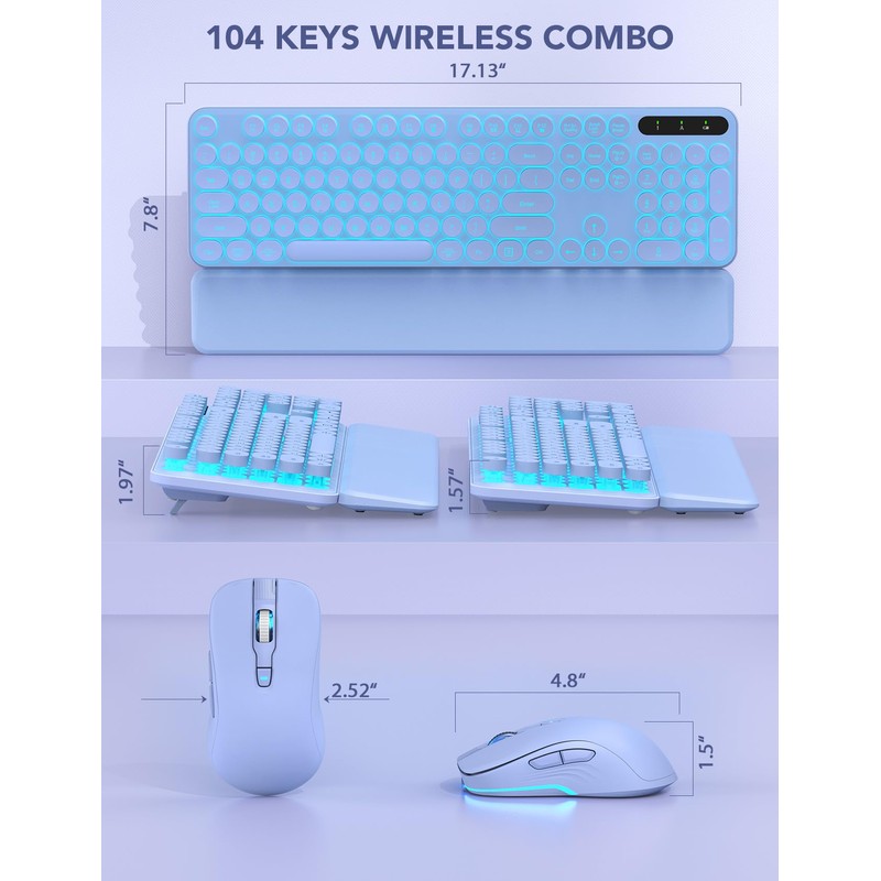 Wireless Keyboard and Mouse Backlit - Typewriter Keyboard with Retro