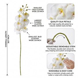 Artificial Phalaenopsis Orchids Flowers，Realistic Fake Flowers Decor，White