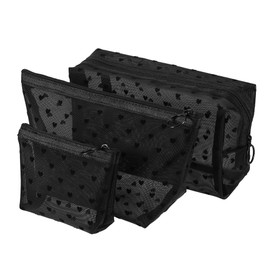 VOCOSTE 3pcs Heart Shape Print Mesh Makeup Bag, Makeup Bag Clear, Mesh Bags with Zipper, Clear Makeup Pouch Mesh Bags, Make Up Bags for Women, Black