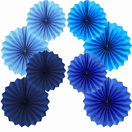 Fan Paper Decoration, Blue 40.6 cm (16 inches) and 30.4 cm (12 inches) Hanging Paper Fan Decoration, Party Paper Fans Decorative Paper Kit Set of 6