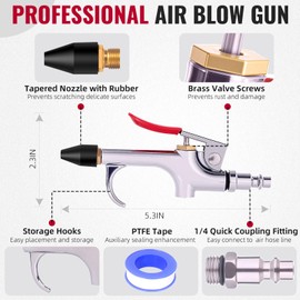 XUDYVCO Air Blow Gun Kit, Professional 2-Way Connection Air Nozzle Blow Gun with Rubber Tip and High Sealability 1/4IN Standard Quick Fitting, Powerful Pneumatic Air Blower Gun for Dust Cleaning