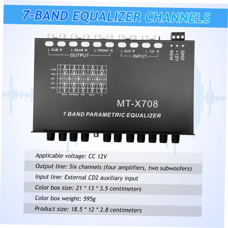 KICHOUSE 7-Band Car Audio Equalizer, Digital Equalizer, Hitch Eq Tuner,