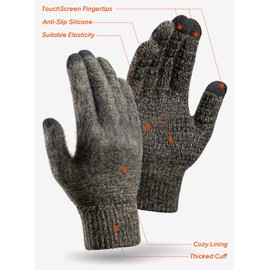 TRENDOUX Driving Gloves Men, Women Touchscreen Fingers Unisex Running Driving Texting Smartphone Elastic Cuff Thermal Lining - Knitted Stretchy Material - Hands Warm - Black Khaki - L