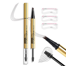 KYDA 2-in-1 Microblading Eyebrow Pen with Sealing Brow Gel, Waterproof Long Lasting Natural Eyebrow Pencil with 4 Tips, Create Natural Hair-Like Brows Makeup-04# Black Brown