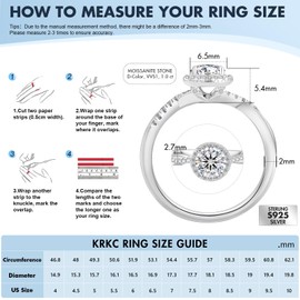 KRKC Moissanite Rings for Women,1CT Engagement Rings Promise Rings D Color VVS1 Lab Created Diamond Wedding Band 925 Sterling Silver with 14K White Gold Plated,Diamond Rings,Gifts for Women Size 6