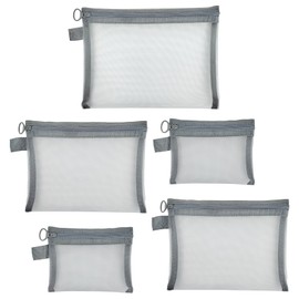IHYjinchoo 5 Pcs Grey Cosmetic Organizer Pouch with Zipper, Mesh Makeup Bag for Travel or Daily Use, Nylon Toiletries Bag for Women & Men (5, Grey)