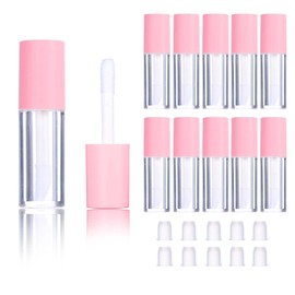 Molain10 Pack Empty Lip Gloss Tubes Containers, 1.2ml Mini Refillable Cosmetic Containers Bottles Lip Balm Bottles for Lipstick Samples, Lip Balms(Pink Tube Cap)