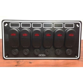 Marine Boat 6 Gang Waterproof Horizontal Switch Panel Aluminum Plate 12VDC