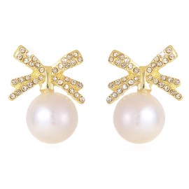 Cute Bow Earrings for Women Cute Faux Pearl Bowknot Stud Earrings Christmas Wedding Jewelry