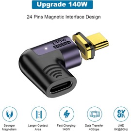 USB C Magnetic Adapter Converter, USB 3.1 40Gbps, 140W PD Fast Charge, 8K 60Hz Video Transmission (1, Gray)