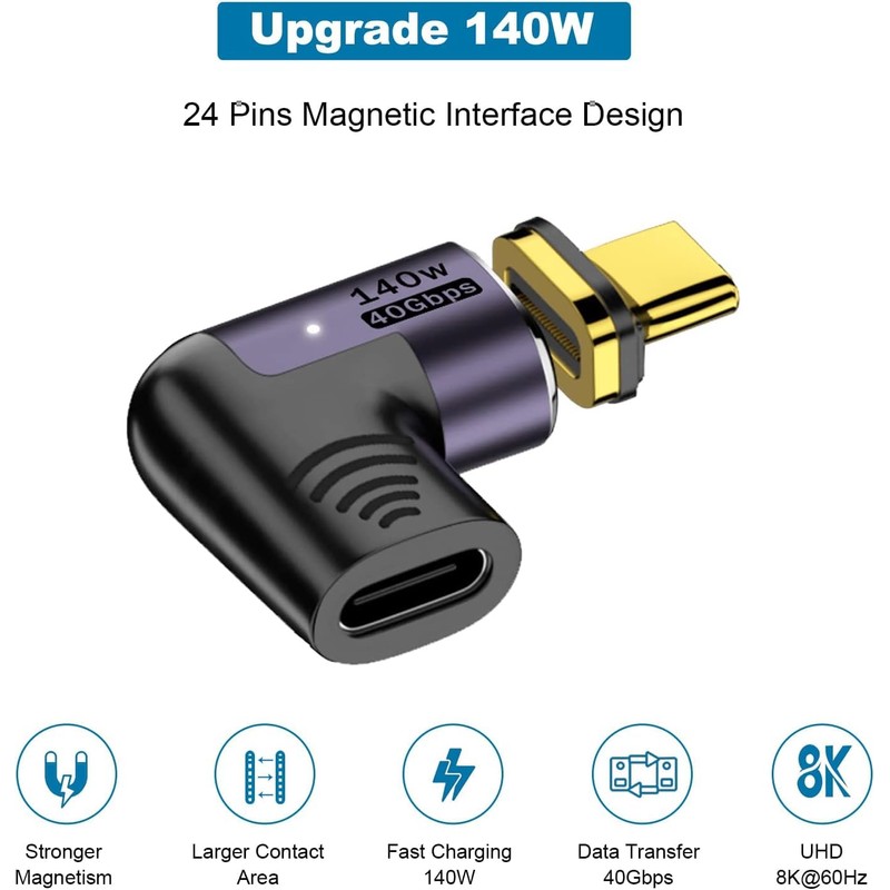 USB C Magnetic Adapter Converter, USB 3.1 40Gbps, 140W PD