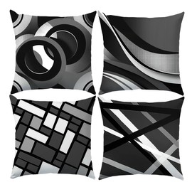 BEWQ Abstract Geometric Throw Pillow Covers, 18X18 inch Set of 4 Square Modern Black, White & Gray Geometry Outdoor Pillow Cases Decorative Cushion Covers, for Home Couch Sofa Car Decor