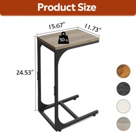 WLIVE C Shaped End Table, Small Couch Side Tables with Metal Frame, Sofa Table TV Tray for Living Room, Bedroom, Greige