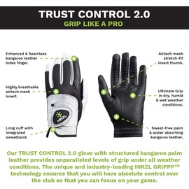 HIRZL Trust Control 2.0 – Men's All-Weather Golf Glove, White/Black | Kangaroo Leather Palm - Cabretta Leather Backhand | Trusted by Pro’s, Small, Right Hand (Pack of 5)