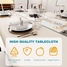 HiBeauty PRO Artchic Rectangular Tablecloth, Waterproof, PVC Tablecloth, for Indoor and Outdoor Use, for Dining Room, Garden and Camping, Artchic Cream, 100 x 140 cm