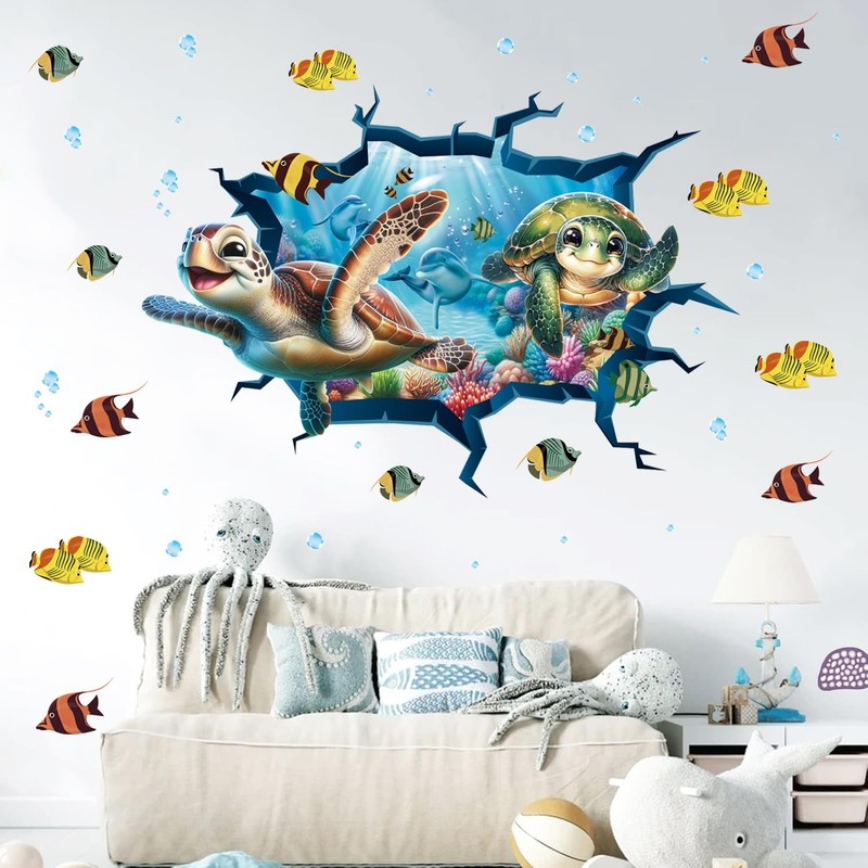 HPNIUB Under The Sea Wall Stickers Ocean Whale Fish Shark