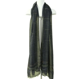 KEOYA Men’s Lightweight Scarf Yarn-Dyed Scarves Striped Linen Neckwear Tassel Long Shawl Autumn Winter Accessories Wraps Green
