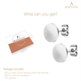 BEADNOVA Stud Earrings Flat Circle Piercing Earrings Dot Earrings Silver Post Earrings for Women Men (10mm)