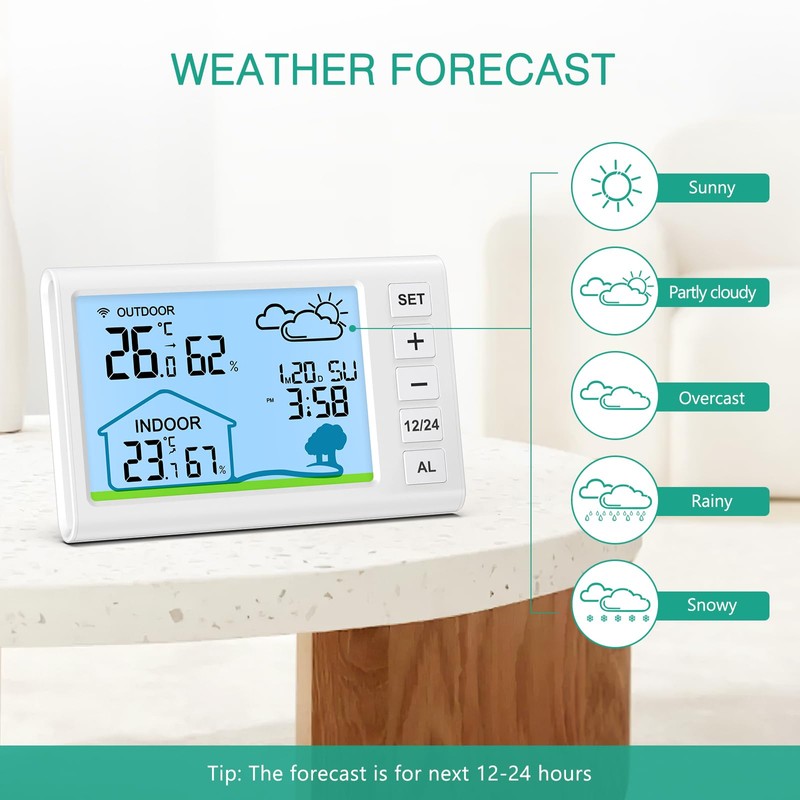 ORIA Indoor Outdoor Thermometer, Digital Thermometer Hygrometer, Weather Station with