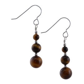 Tiger's Eye Gemstone & Sterling Silver Drop Earrings with Gift Box