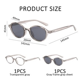 CHSZSH 2 Pairs Round Sunglasses, Vintage Sunglasses, Women's Sunglasses, Clear Frame Sunglasses, Eye Accessories, gray