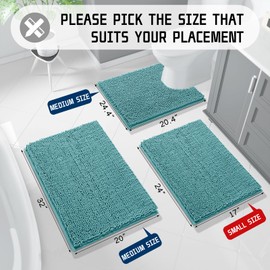 Yimobra Chenille Bathroom Rugs - 32"x20" Super Luxury Soft & Absorbent Quick Dry - Non Slip Bath Mat for Tub Shower - Machine Washable - Teal Blue