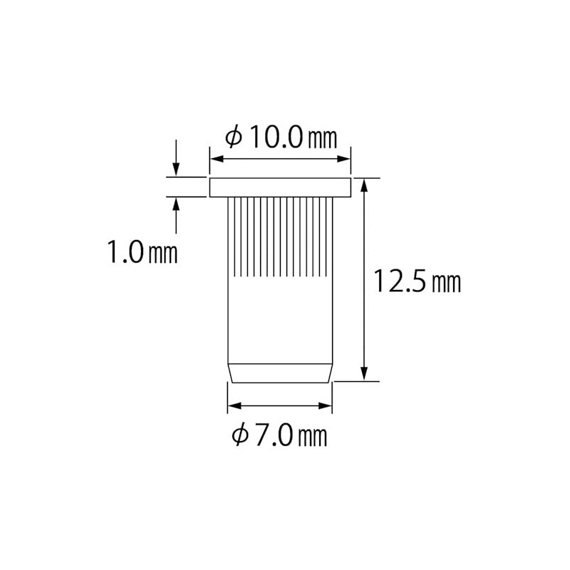 Lobtex Knurling Nut (Flat Head, Steel) Eco Pack, Plate Thickness: